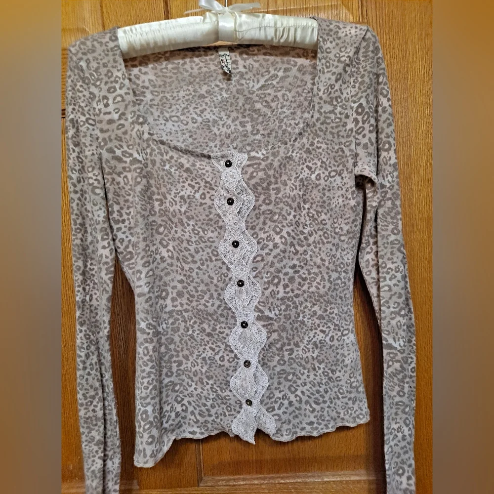 Intimately By Free People  She's All That Brown and Gray Animal Print Top